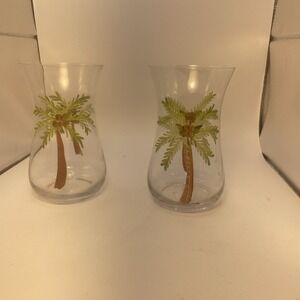 Wine‎ Glass Tropical Palm Tree Hand Painted